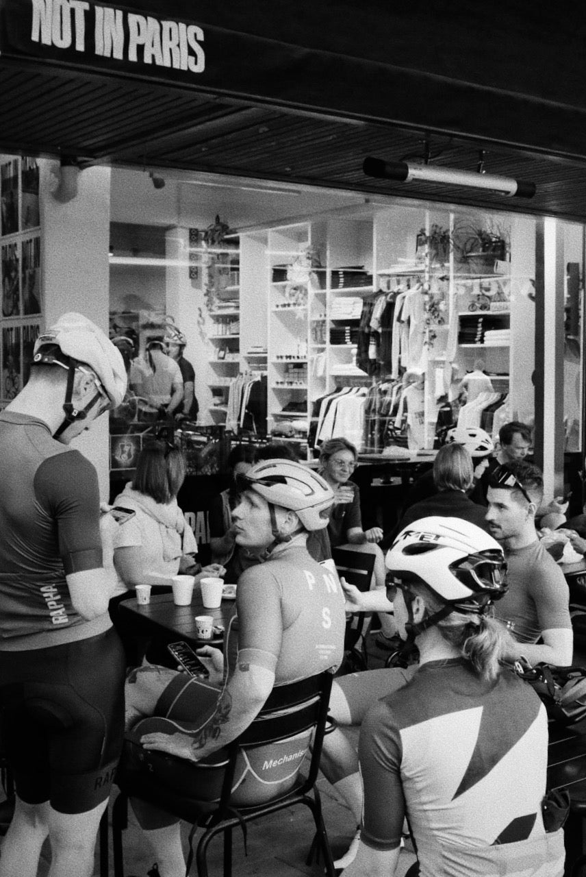Cyclists outside the Not in Paris room